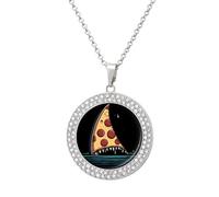 Funny Pizza Shark Round Pendant Necklaces for Women Alloy Rhinestone Jewelry Custom Picture Necklace