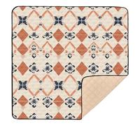 Funny Plaid Check Orange Beige Cute Foldable Baby Playmat for Floor Non-Toxic Baby Kick Crawling Mat for Baby Kids Toddlers Infants, 50'' x 50''