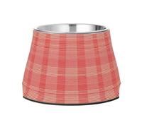 Funny Plaid Check Red Coral Dogs Food Bowl Enhanced Stainless Steel Raised Cat Bowl for Small Dogs Whisker Relief