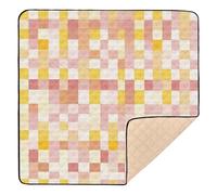 Funny Plaid Check Yellow Rose Gold Large Non-Slip Baby Gym & Activity Mat for Indoor Outdoor Washable Padded Baby Mat for Baby Kids Toddlers Infants, 50'' x 50''