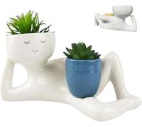 Funny Plant Pots, Lazy Guy Planter Pot, Funny Planters for Indoor Plants, Lying Down Figure Planters, Lazy Little Character Flowerpot, Unique Lying Down Figure Garden Decor (Blue)