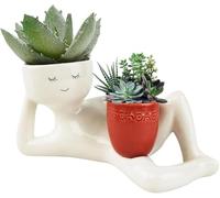 Funny Plant Pots, Lazy Guy Planter Pot, Funny Planters for Indoor Plants, Lying Down Figure Planters, Lazy Little Character Flowerpot, Unique Lying Down Figure Garden Decor (Red)