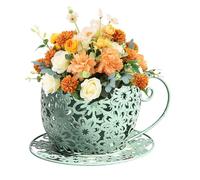 Funny Planter | Iron Aesthetic Teacup Hollow Weatherproof | Decorative Plant Pots Flower Holder - for Home Office Farmhouse Indoor Outdoor Garden Patio Porch Landscape Pathway