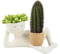 Funny Planters Smil Face Planter Pot, Lazy Guy Planter with Drainage Hole Cute Resin Funny Plant Pots Unique Lying Down Figure Succulent Pots for Succulents Cactus Home Garden Decor (Yellow)