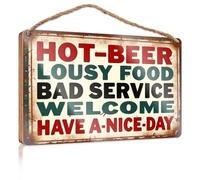 Funny Plaques For Men Hot-beer Lousy Food Bad Service Welcome Have A-nice-day Fall Porch Decor Wood Bathroom Hanging Sign(15X28CM)
