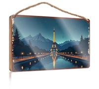 Funny Plaques For Men Parisian Night: Eiffel Tower Reflections On The Seine Wooded Sign Bathroom Wood Hanging Sign Bathroom Wood Hanging S(15X28CM)