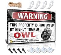 Funny Plaques For Men Warning This Property Is Protected By A Highly Trained Owl Tin Sign Mancave Accessories Men Signs For Room(20X30CM)