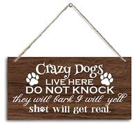 Funny Please Do Not Ring Doorbell Wood Decor Sign, Crazy Dogs Live Here Do Not Knock, Hanging Printed Wooden Plaque Décor, Hanging Crazy Dogs Live Here Sign, Farmhouse Dogs Wood Plaque Decor 12x 6inch