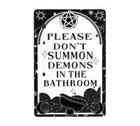 Funny Please Do Not Summon Demons In The Bathroom Wall Decor Vintage Tin Sign Retro Poster Gothic Lovers Wall Art For Garden Bathroom Bar Garage Club House Signs 8x12in