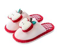 Funny Plush Slippers Women's Memory Foam Slippers Apple Fruit Slippers, red