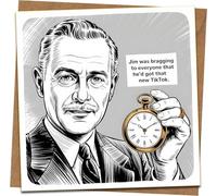Funny Pocket Watch Retro Birthday Card for Him - 145mm x 145mm Square Greeting Card with Kraft Envelope