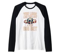 Funny Poker Player Chips Card Game Gambler Bluff Bet Casino Raglan Baseball Tee