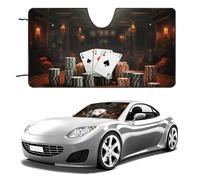 Funny Poker Tournament Car Windshield Sun Shade, Reflector Car Sun Visor, Foldable Front Window Sunshade Cover, Heat Insulation, Blocks UV Rays, Keeps Vehicle Cool, for SUV Truck(55"x30")