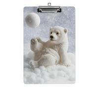 Funny Polar Bear Playing Snowball Clipboard Sturdy Low Profile Clip Clipboards Hanging Hole with Hanging Clipboard Acrylic Clip Board Holds 100 Sheets12.5x8.5In