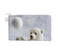 Funny Polar Bear Playing Snowball Coin Purse Lightweight Change Purse Mini Zipper Tool Bag Canvas Coin Wallets,Women Men