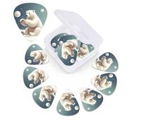 Funny Polar Bear Playing Snowball Guitar Picks 12 Pcs, 3 Different Thickness Celluloid Plectrum for Bass Electric Acoustic Guitars Ukulele Accessories Gift for Men Women (0.46mm, 0.71mm, 0.96mm)