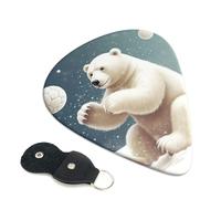 Funny Polar Bear Playing Snowball Guitar Picks 6 Pcs, 0.46mm Thickness Celluloid Plectrum with Leather Picks Holder, Personalized Guitar Pick for Bass Electric Acoustic Guitars Lovers Gift