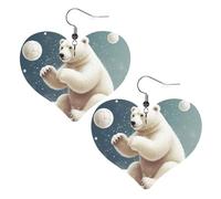Funny Polar Bear Playing Snowball Leather Earrings Dangle Drop for Women Lightweight Heart Dangle Earrings Jewelry Fashion Pendant and Valentine Birthday Party Gift