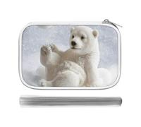 Funny Polar Bear Playing Snowball Multi-functional Pen Case, PU Multi-compartment Pencil Organiser Bag, Lightweight Durable Zippered Stationery Pouch for Daily Office And Travel Storage Needs