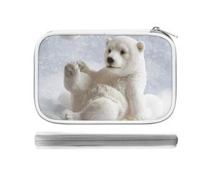 Funny Polar Bear Playing Snowball Multi-functional Pen Case, PU Multi-compartment Pencil Organiser Bag, Lightweight Durable Zippered Stationery Pouch for Daily Office And Travel Storage Needs