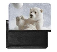 Funny Polar Bear Playing Snowball Passport Holder PU Leather Slim Passport Cover with Card Slots Travel Document Holder Cover