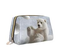 Funny Polar Bear Playing Snowball Print Makeup Bag Portable Versatile Toiletry Bag Large Capacity Cosmetic Bag for Women
