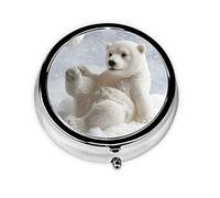 Funny Polar Bear Playing Snowball Print Round Pill Organizer 3 Compartment Pill Box Portable Medicine Pill Case for Outdoor Travel
