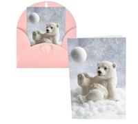 Funny Polar Bear Playing Snowball Print Thank You Cards Greeting Cards With Envelopes Blank Note Cards 10x15 cm Perfect for Thank Yous Invitations
