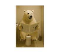 Funny Polar Bear Reading The Paper in The Toilet Canvas Poster Bedroom Decor Landscape Office Room Decor Gift 16x24inch(40x60cm)