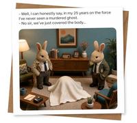 Funny Police Detective Rabbit Greeting Card with Crime Scene Joke, Humorous for Him or Her