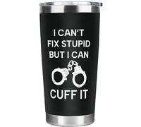 Funny Police Officer Tumbler, I Can't Fix Stupid But I Can Cuff It Policemen Travel Coffee Mug, Correctional Officer Gifts, Police Gifts for Men Women, Police Chief Law Enforcement Drinking Cup 20oz