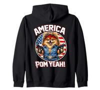 Funny Pomeranian America Yeah Funny US Flag Zip Hoodie