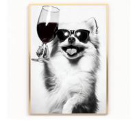funny POMERANIAN DOG drinking wine Print Picture Poster A4 UNFRAMED kitchen wall art Home decor Decorating gift