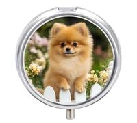 Funny Pomeranian Dog Pill Organizer Round Pill Box Travel Pill Case Medicine Organizer for Pocket Purse