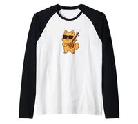Funny Pomeranian Wearing Sunglasses Playing Sitar Dog Raglan Baseball Tee