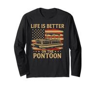 Funny Pontoon Captain, Patriotic USA Flag Summer Boating Long Sleeve T-Shirt