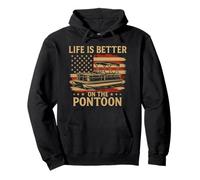 Funny Pontoon Captain, Patriotic USA Flag Summer Boating Pullover Hoodie