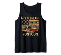 Funny Pontoon Captain, Patriotic USA Flag Summer Boating Tank Top