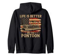 Funny Pontoon Captain, Patriotic USA Flag Summer Boating Zip Hoodie