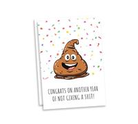 Funny Poo Emoji Here's To Another Year Of Not Giving A Sh*t Birthday Card | Confetti Poop Poo Face | Humorous Sayings Slogan Greetings Card