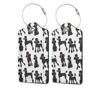 Funny Poodle,Luggage Tags Pu Leather Name Tag Travel Suitcase Identifier ID Tags Durable Luggage Label 2 pcs