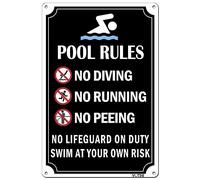 Funny Pool Rules Metal Signs,No Diving No Running No Peeing No Lifeguard On Duty Sign Pool Signs and Decor Outdoor Aluminum Waterproof,Rust Resistant 8x12 Inch