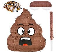 Funny Poop Piñata Set with 14.6 x 13.2 Inch Poop Piñata Bat Blindfold and Confetti for Kids Adults Halloween Hilarious Baby Shower Birthday Party Decoration