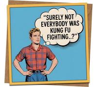 Funny Pop Art Greeting Card - “Surely Not Everybody Was Kung Fu Fighting..?” - 145mm x 145mm - Kraft Envelope Included - Birthday Card for Him, Her, Friend, Coworker
