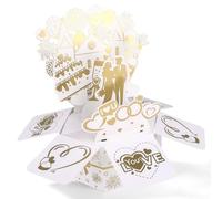 Funny Pop Up Wedding Card, 3D Pop up Greeting Card with Envelope Engagement Cards for Bride and Groom Wedding Shower Gifts Party Decor (White and Gold)