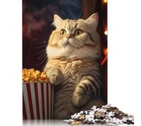 Funny Popcorn Cat Jigsaw Puzzles for Adults Kids. 1000 Piece Whimsical Challenge Toy Educational Games Home Decoration for Adults& Kids Age 14 Years Up 1000pcs (38x26cm)