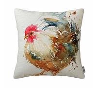 Funny Popular Watercolor Rooster Art Colorful Chicken Pillow Case 18 X 18 inches Cotton Linen Cover