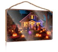 Funny Porch Decor Halloween Night: A Spooky Gathering Around The Haunted House Wooded Sign Fall Decor For Porch Posters For Teens(23X35CM)