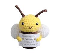 Funny Positive Bee - Cute Mini Crochet Bee with Positive Card, Knitted Plush Animal Decoration, Handmade Crochet Animals for Women Men Birthday Gift Party Decoration | Creative Stuffed Ornament