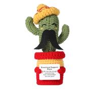 Funny Positive Cactus, 6.69 Inch Positive Life Potato Cactus Mustache Positive Knitted Cactus with Encouragement Card Wool Plant for Party Mexican Cinco de Mayo Fiesta Carnivals
